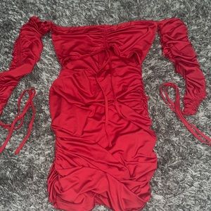 Red Bodycon Ruched Mini Dress